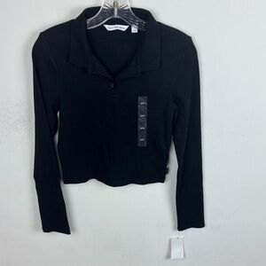 Calvin Klein Crop Long Sleeve Polo Top NWT